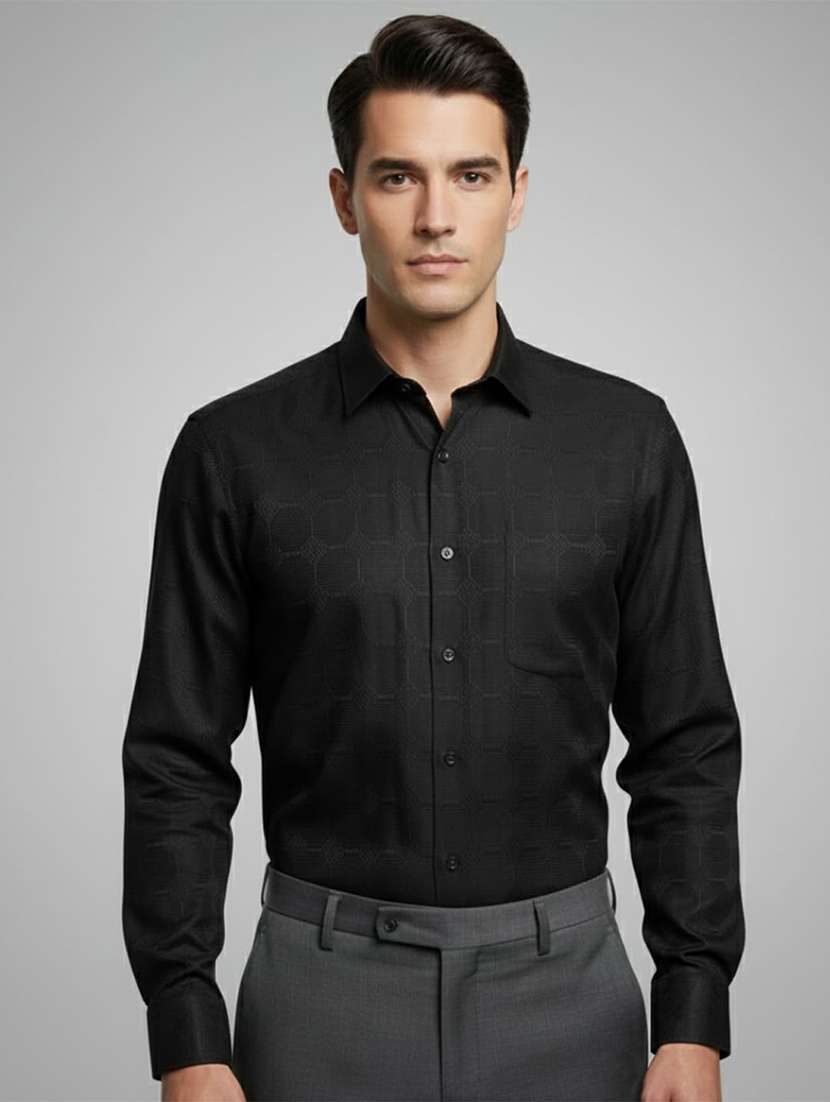 men self design long sleeve regular fit formal shirt