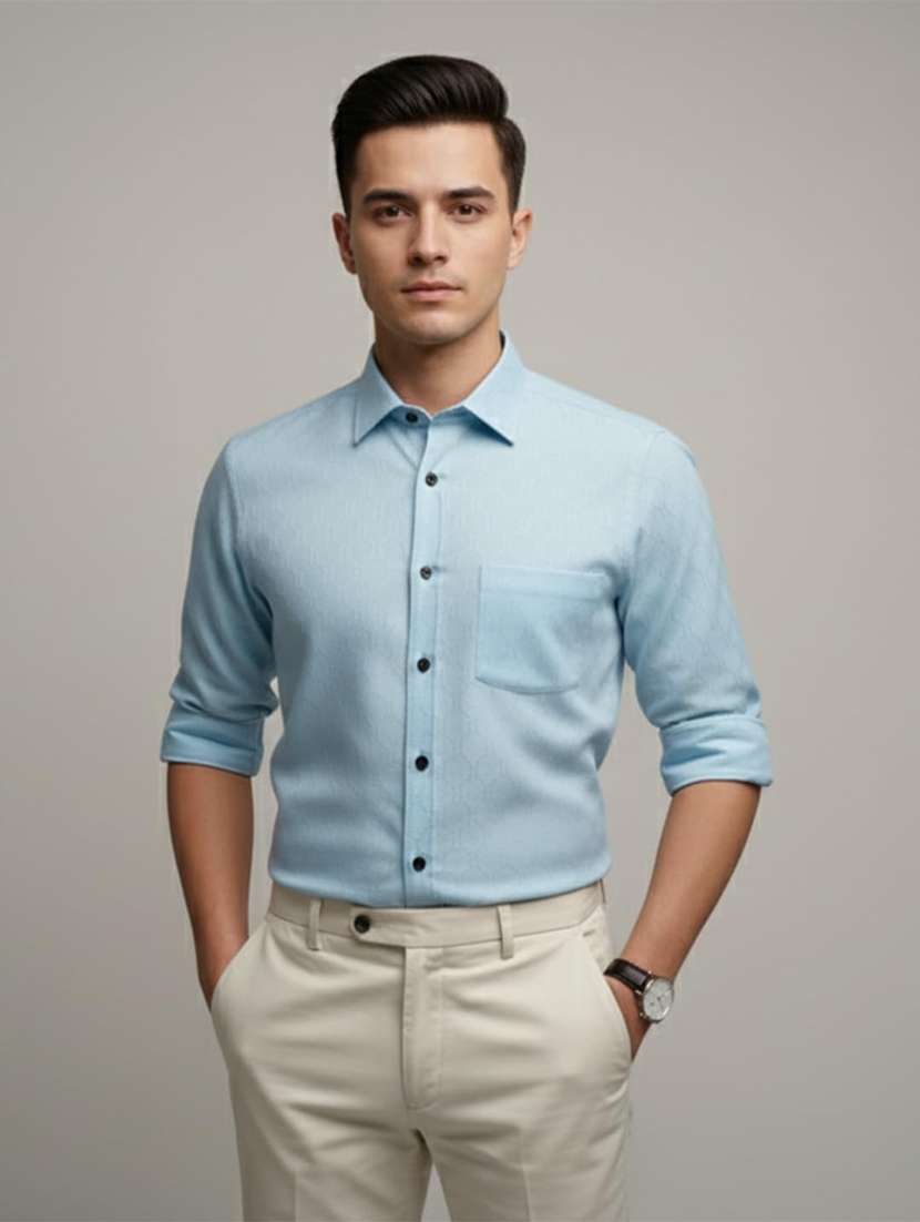 men self design long sleeve regular fit formal shirt