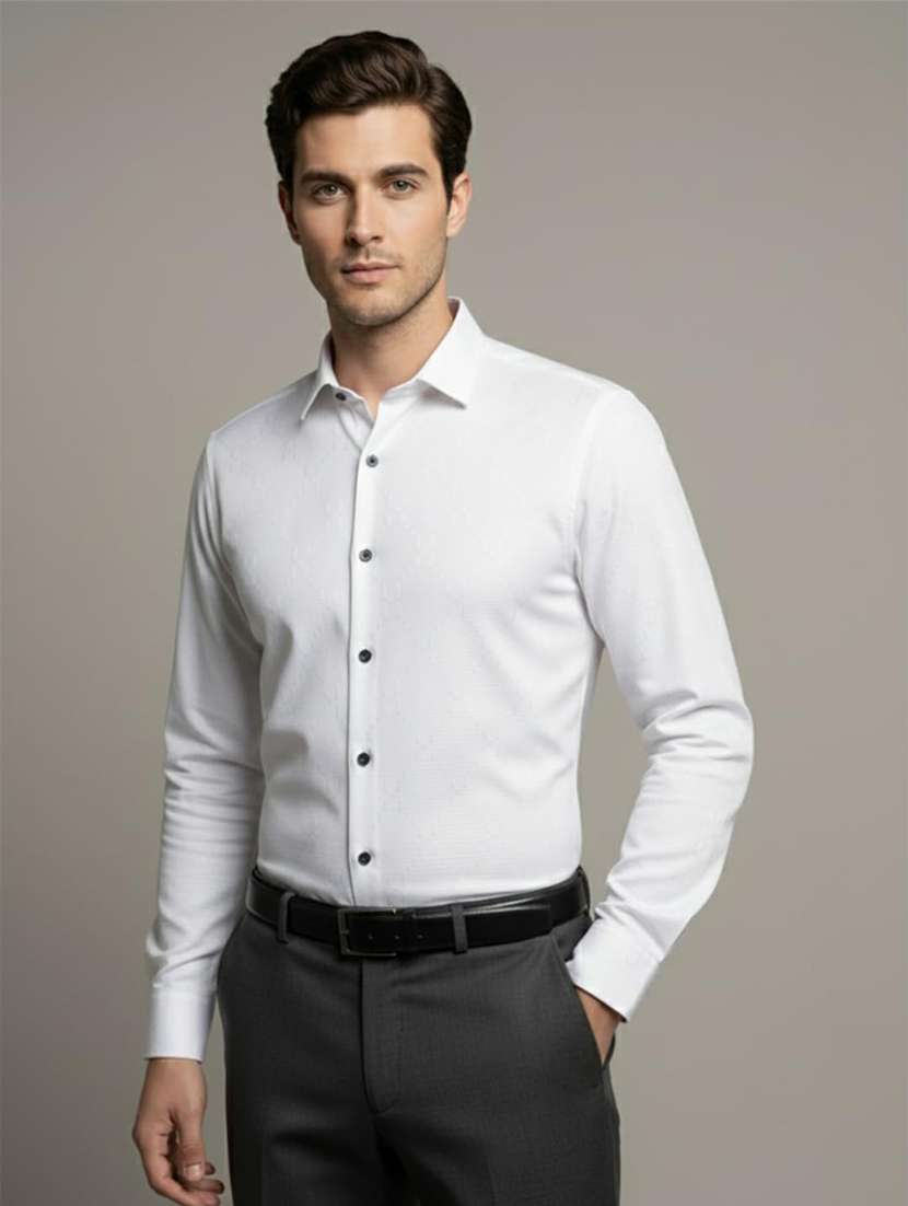 men self design long sleeve regular fit formal shirt