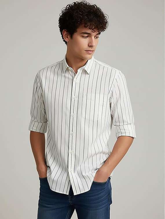men striped long sleeve regular fit casual shirt - 22326945 -  Standard Image - 3
