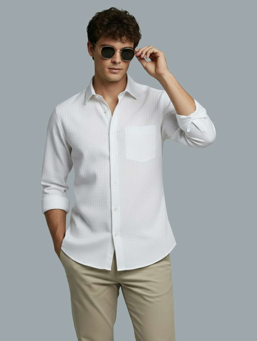 men striped long sleeve regular fit casual shirt