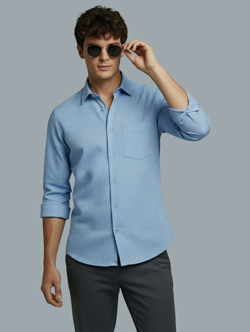 men striped long sleeve regular fit casual shirt