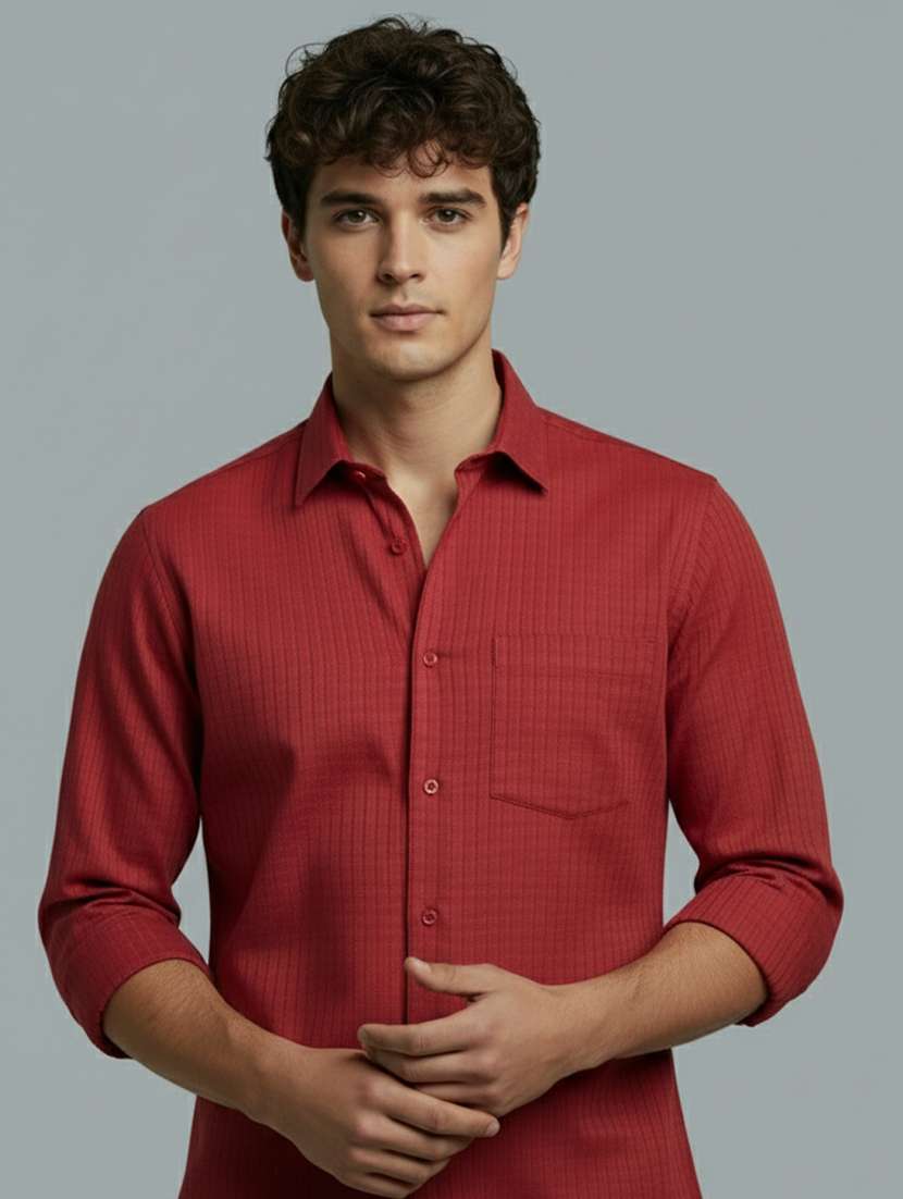 men striped long sleeve regular fit casual shirt