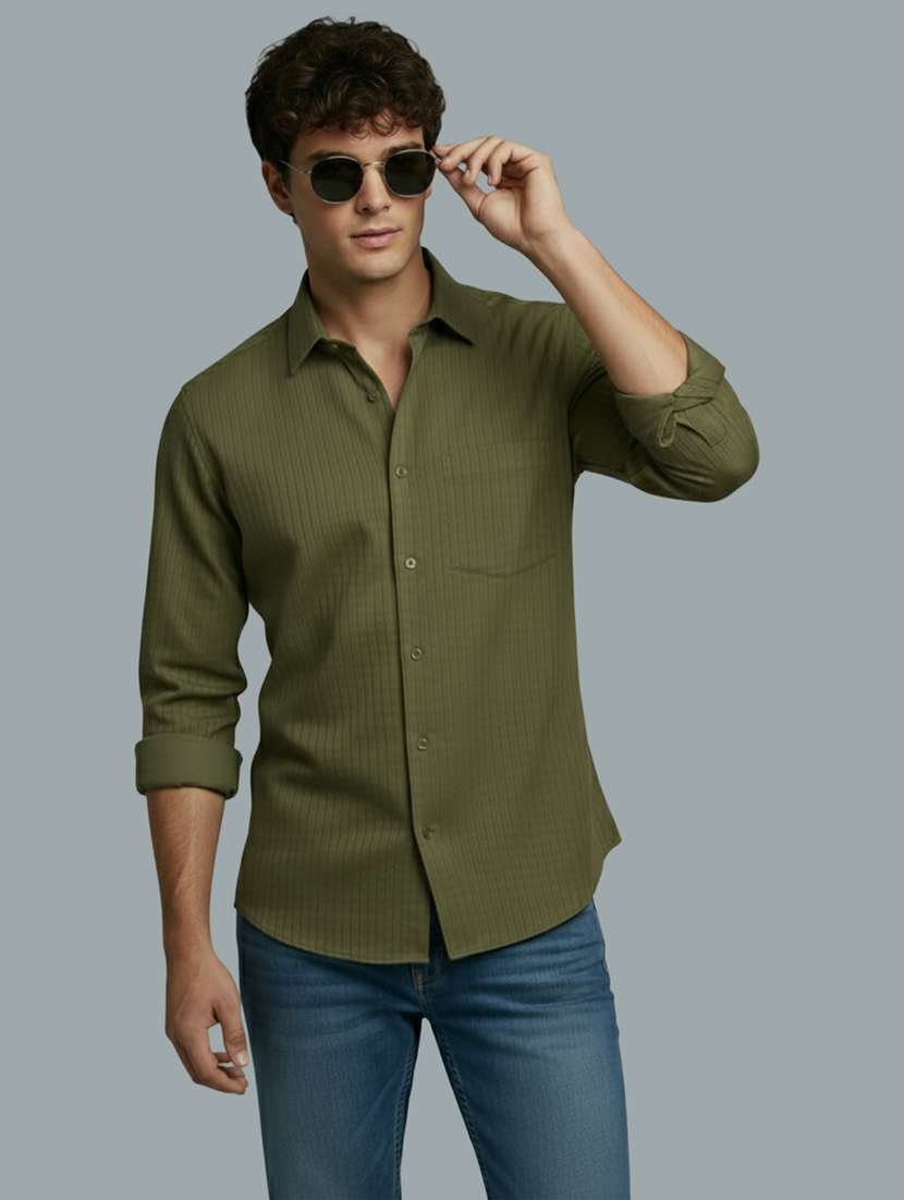 men striped long sleeve regular fit casual shirt