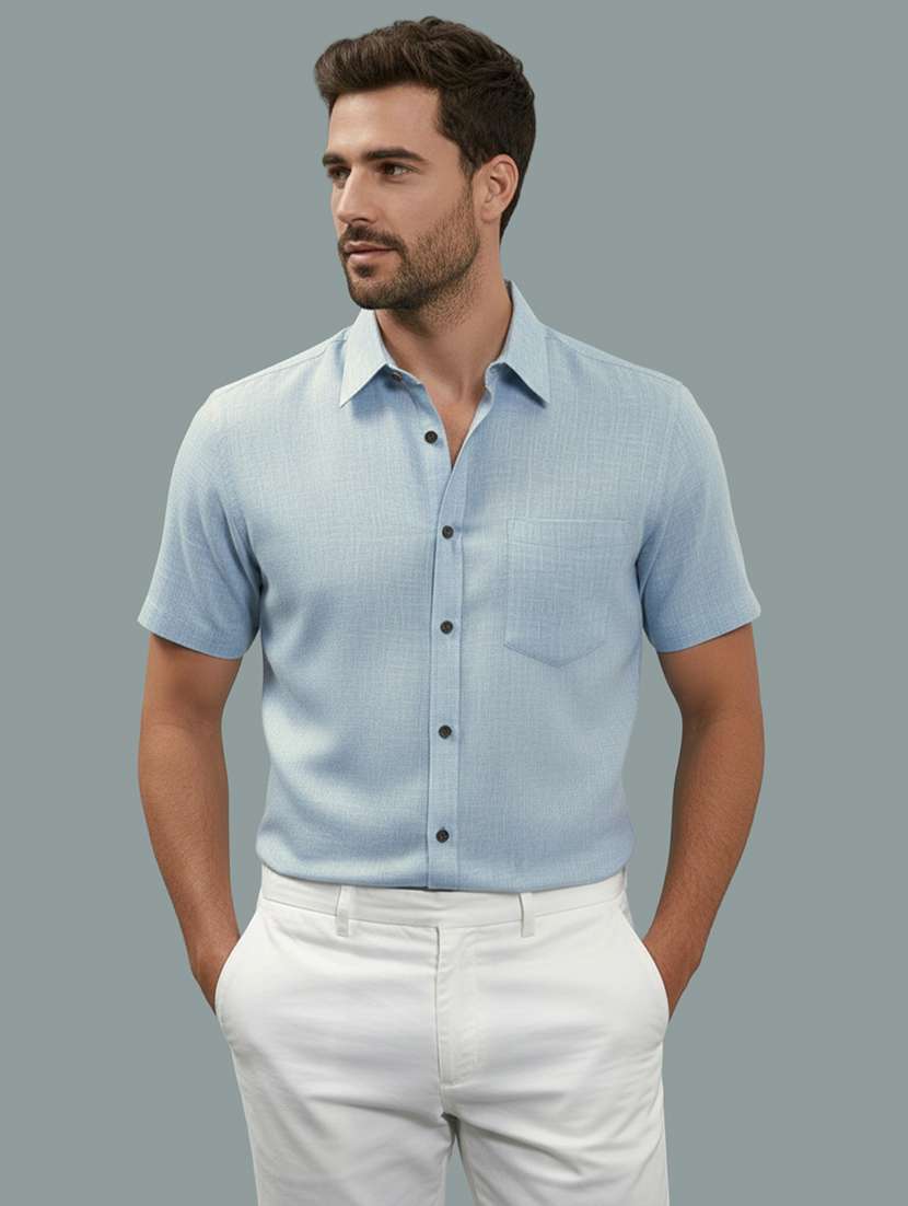men solid short sleeve regular fit casual shirt