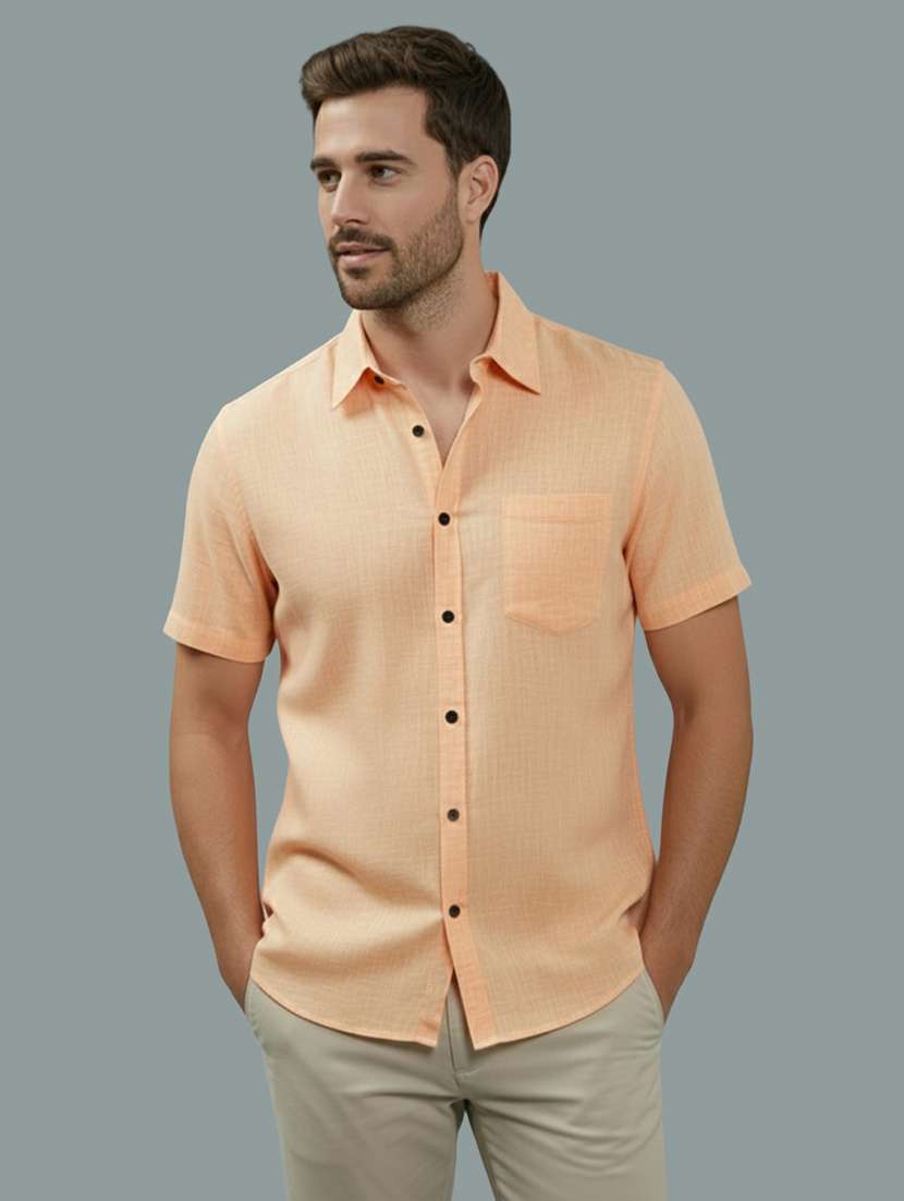 men solid short sleeve regular fit casual shirt
