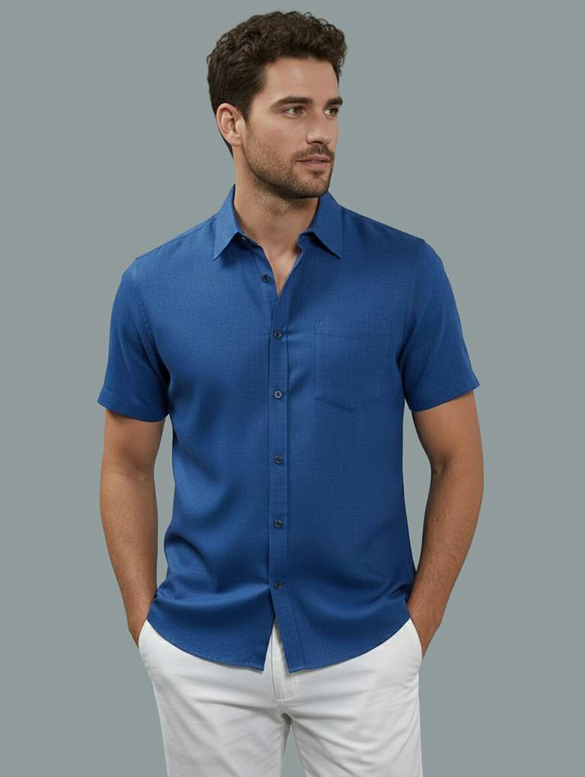men solid short sleeve regular fit casual shirt