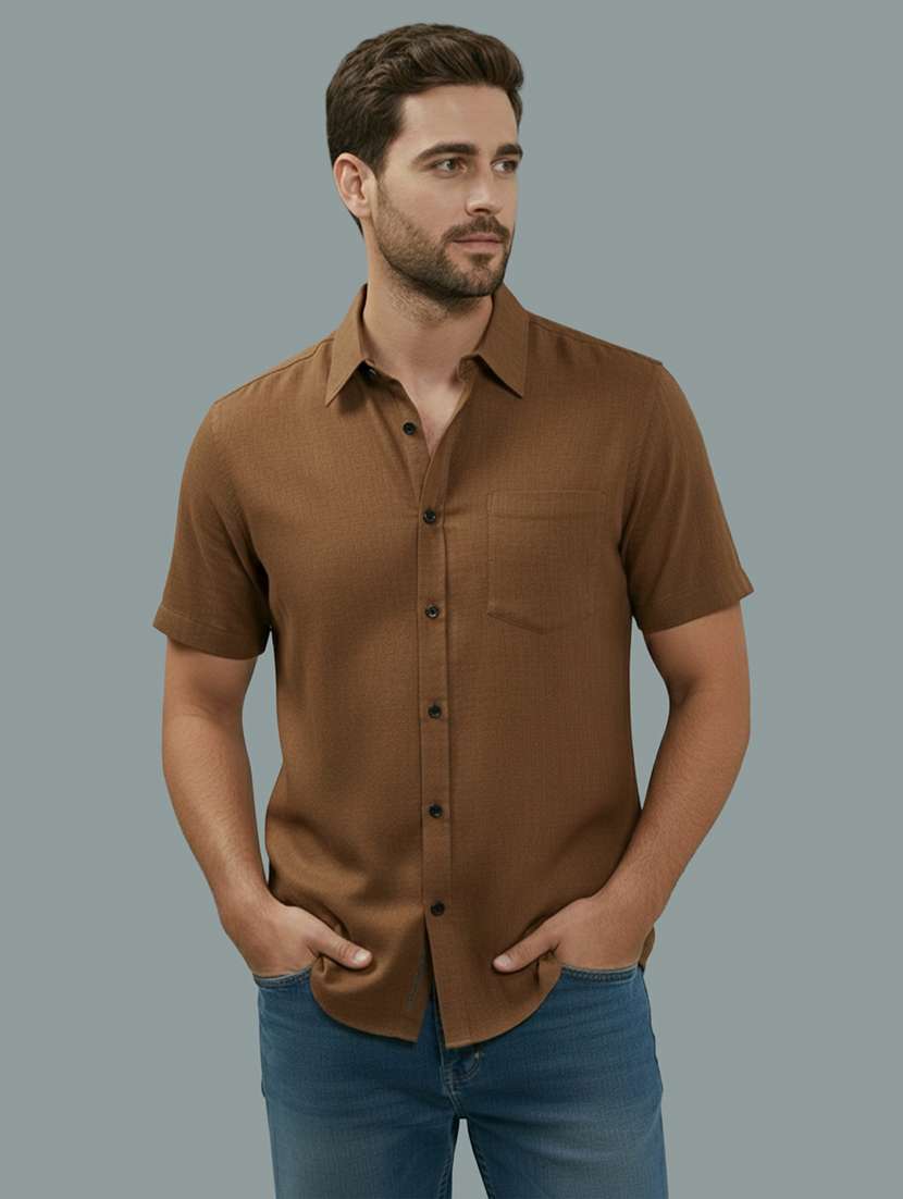 men solid short sleeve regular fit casual shirt