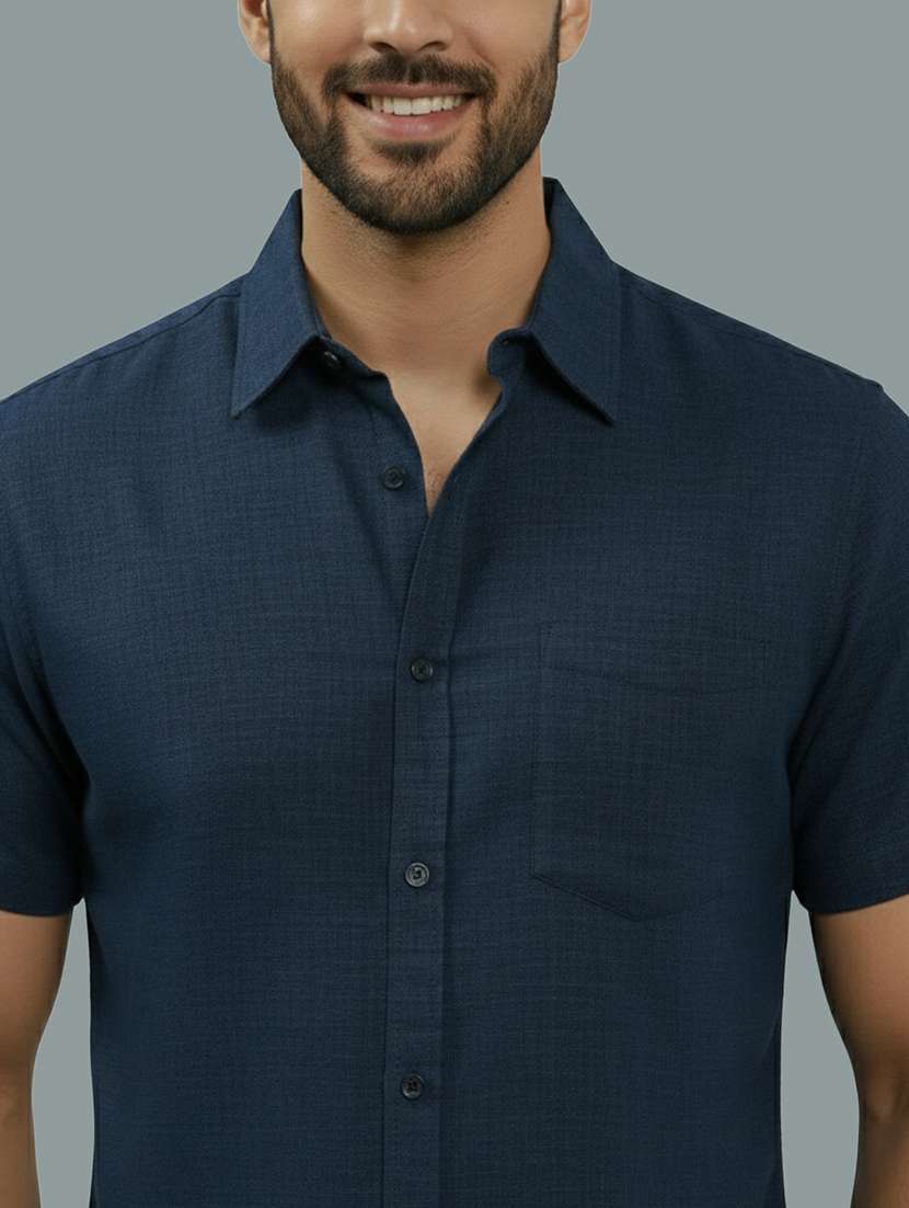 Men Solid Short Sleeve Regular Fit Casual Shirt - 22326991 -  Standard Image - 3