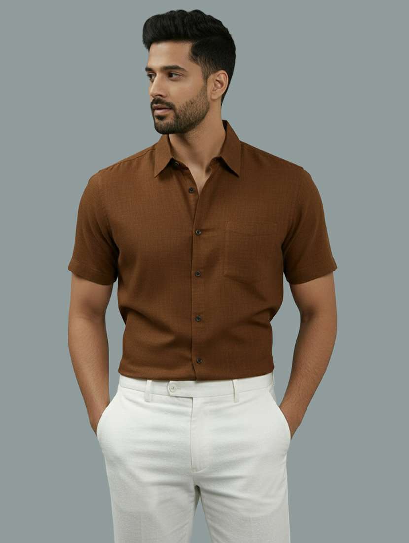 men solid short sleeve regular fit casual shirt