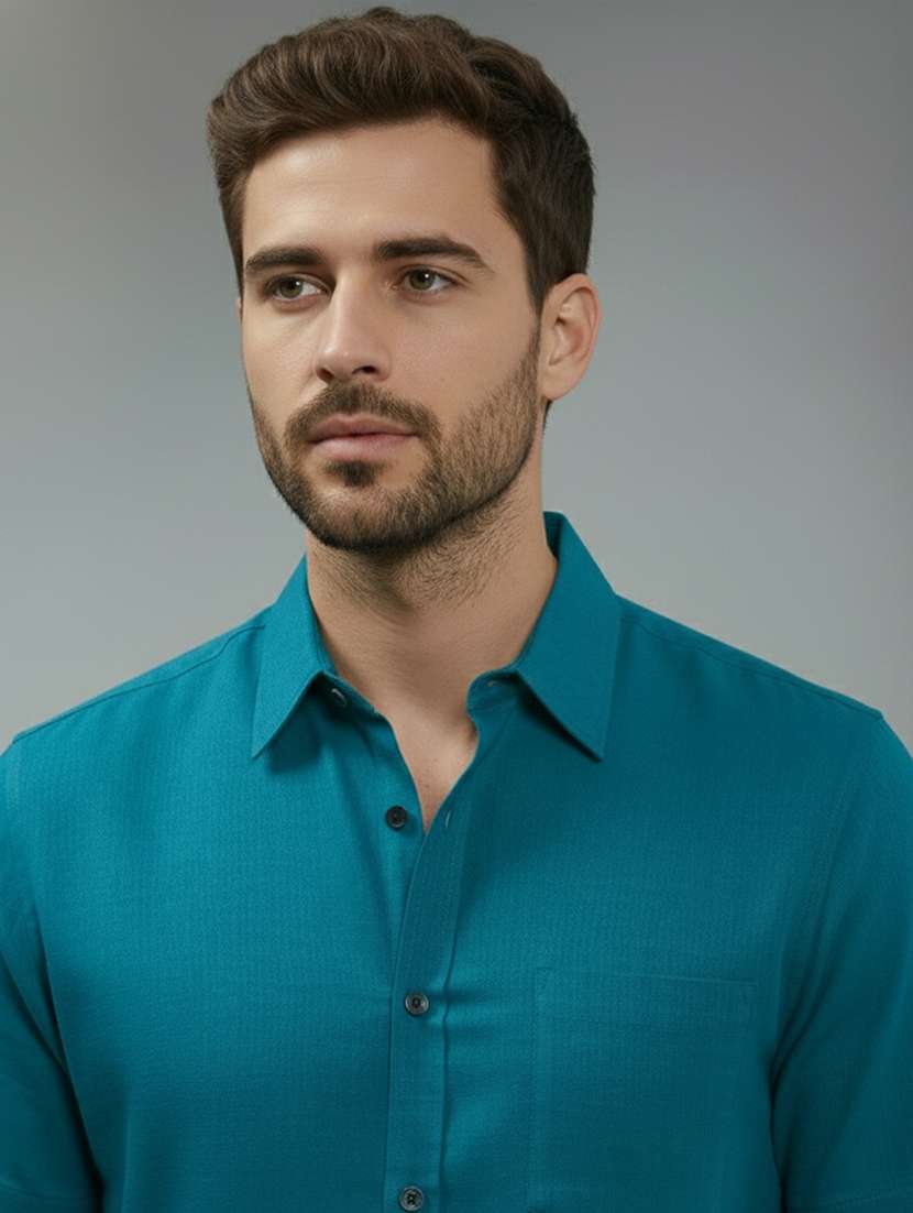 men solid short sleeve regular fit casual shirt - 22327004 -  Standard Image - 3