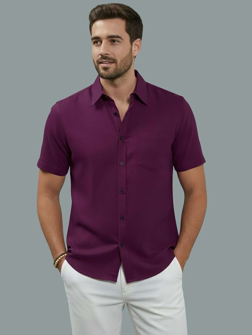 men solid short sleeve regular fit casual shirt