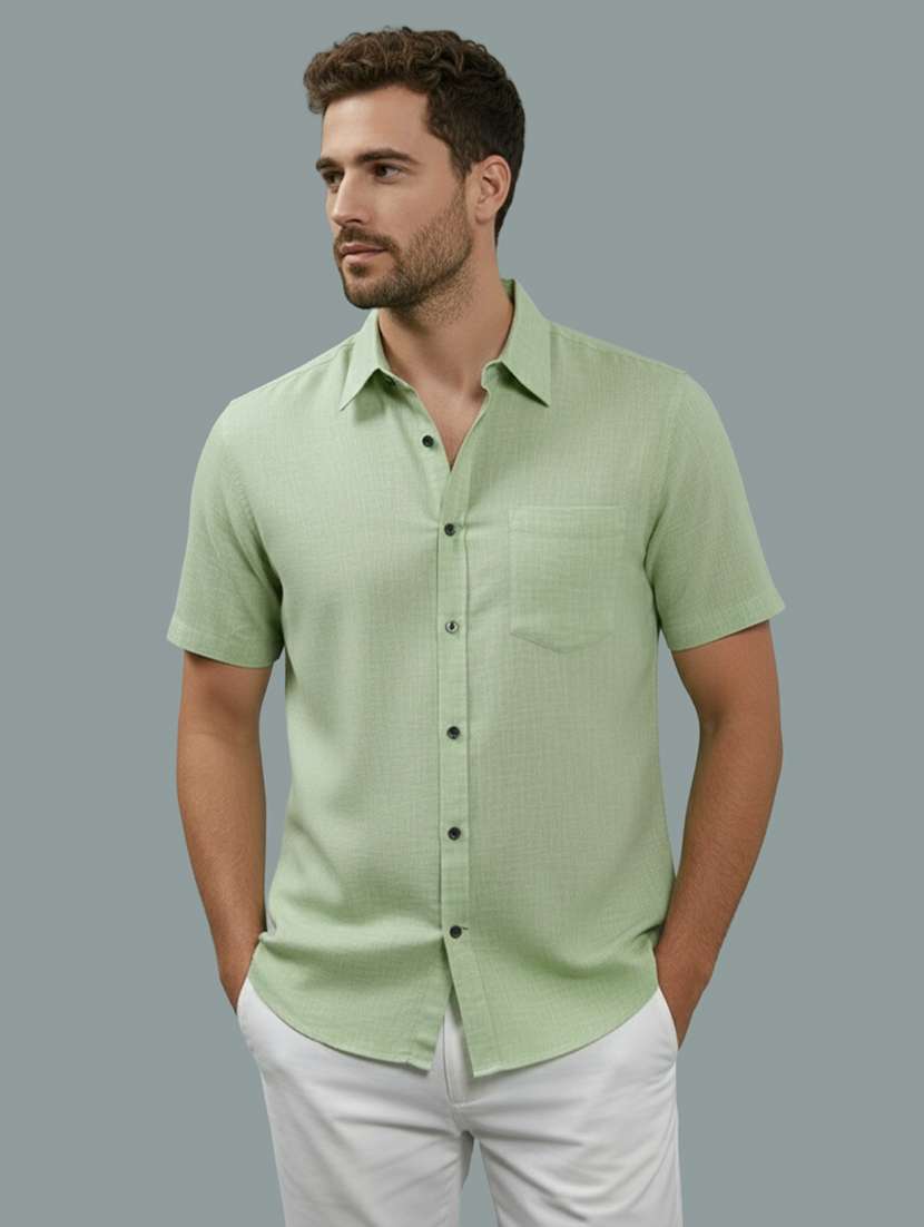men solid short sleeve regular fit casual shirt
