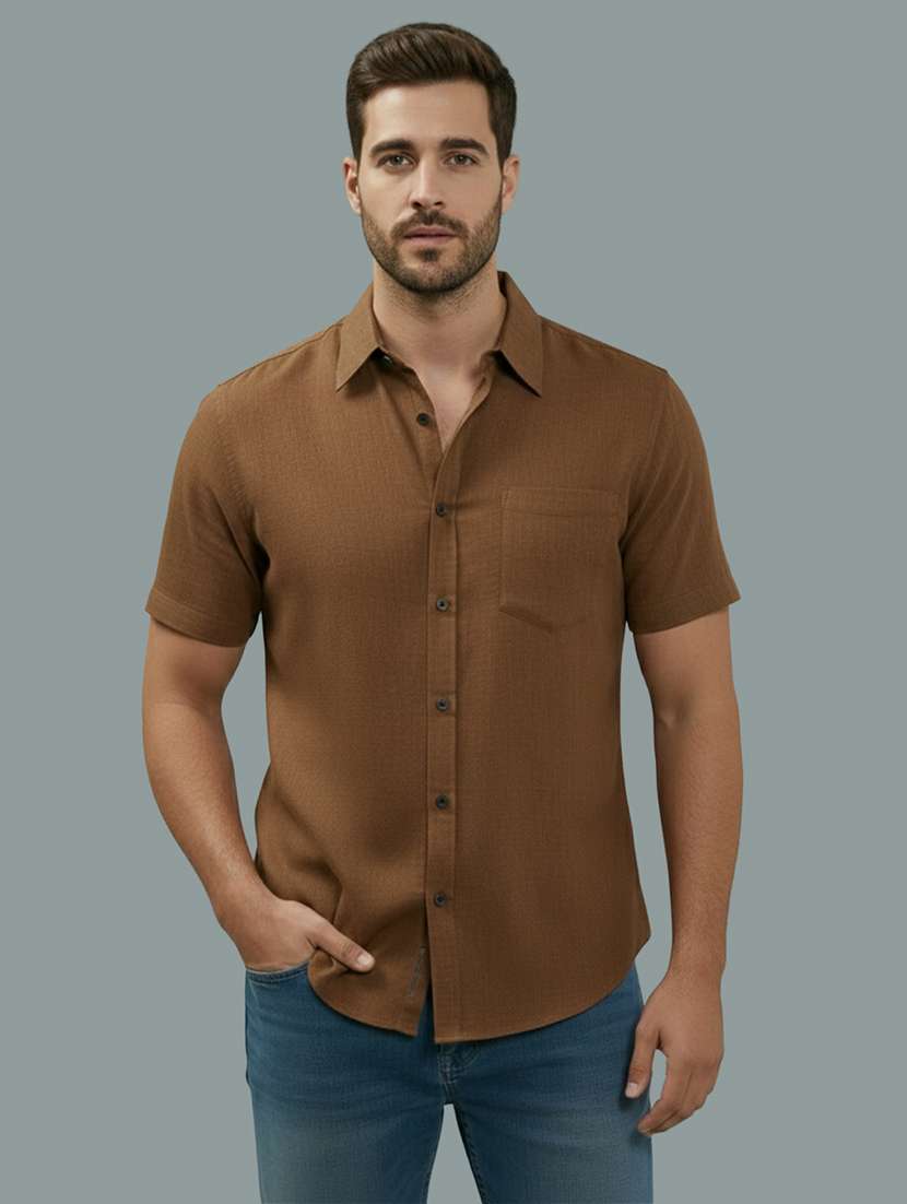 men solid short sleeve regular fit casual shirt