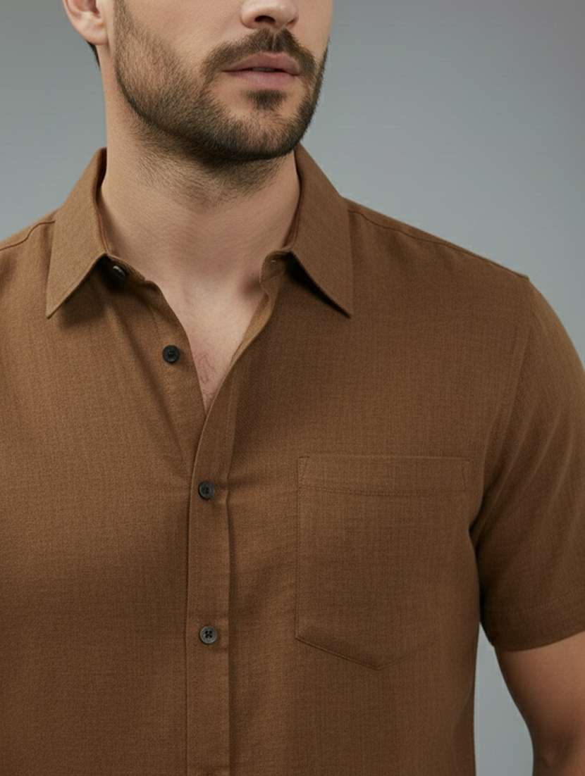 men solid short sleeve regular fit casual shirt - 22327019 -  Standard Image - 3