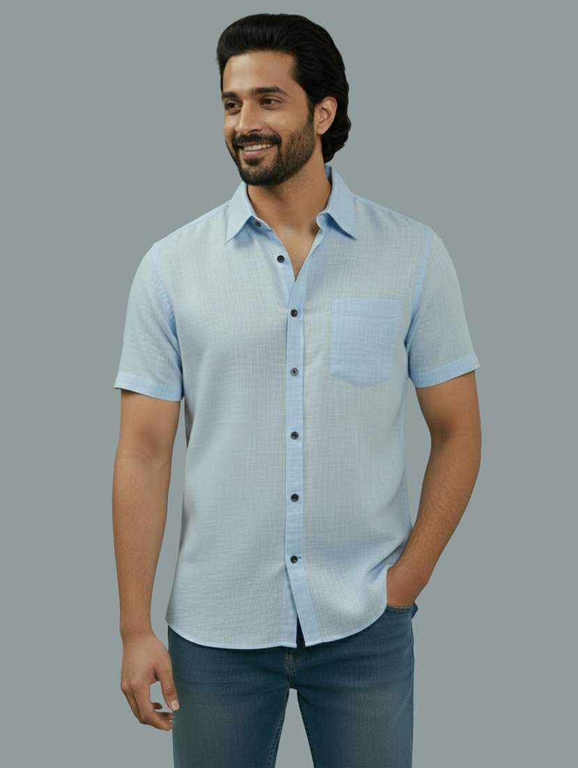 men solid short sleeve regular fit casual shirt