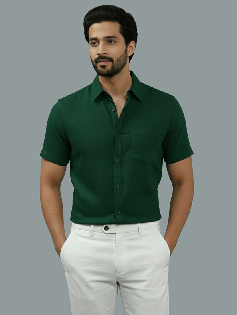 men solid short sleeve regular fit casual shirt