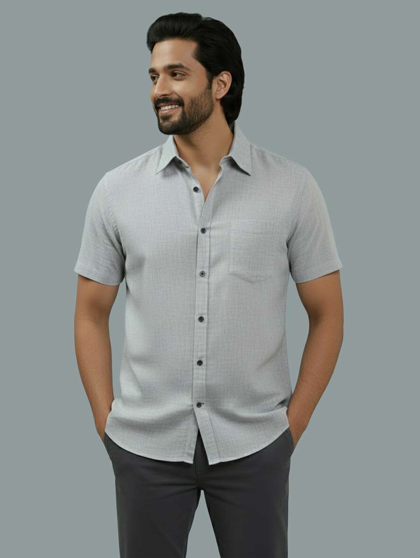 men solid short sleeve regular fit casual shirt