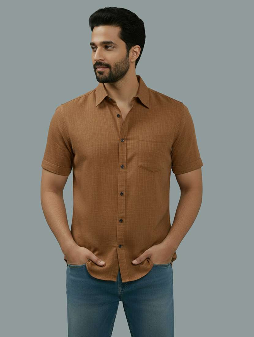 men solid short sleeve regular fit casual shirt