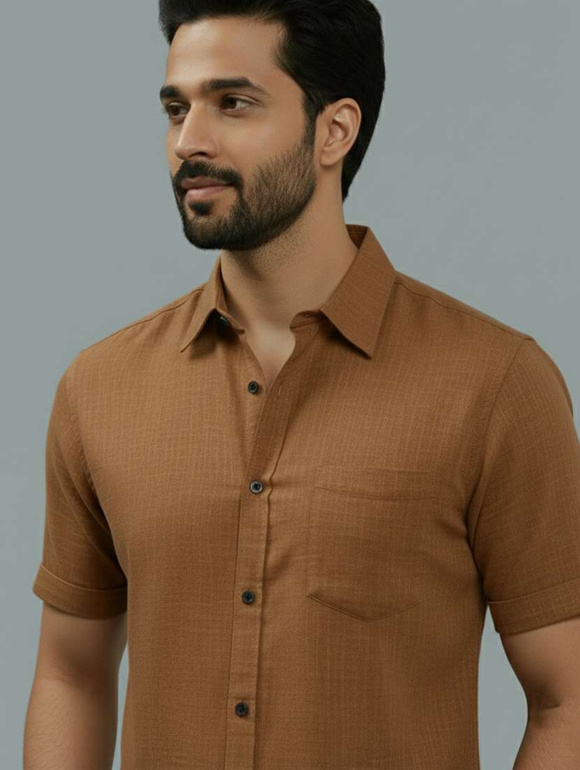men solid short sleeve regular fit casual shirt - 22327039 -  Standard Image - 3
