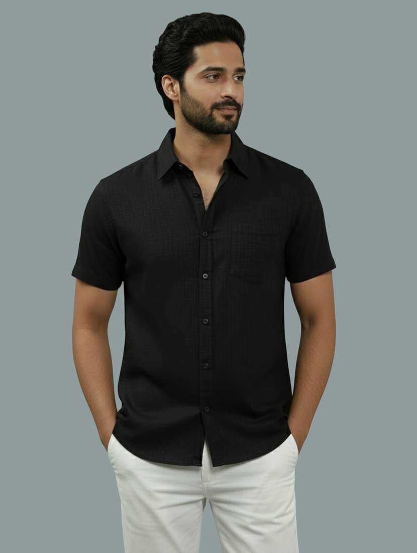 men solid short sleeve regular fit casual shirt