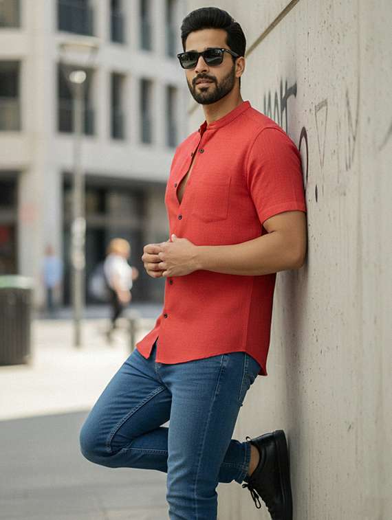 Men Solid Short Sleeve Regular Fit Casual Shirt - 22327126 -  Standard Image - 3