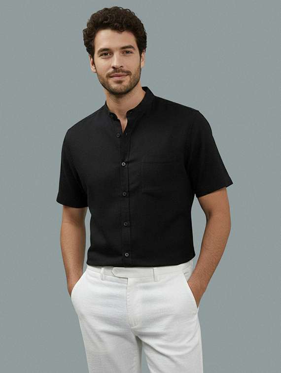 men solid short sleeve regular fit casual shirt
