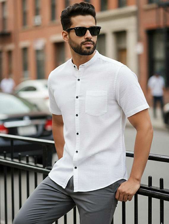 men solid short sleeve regular fit casual shirt