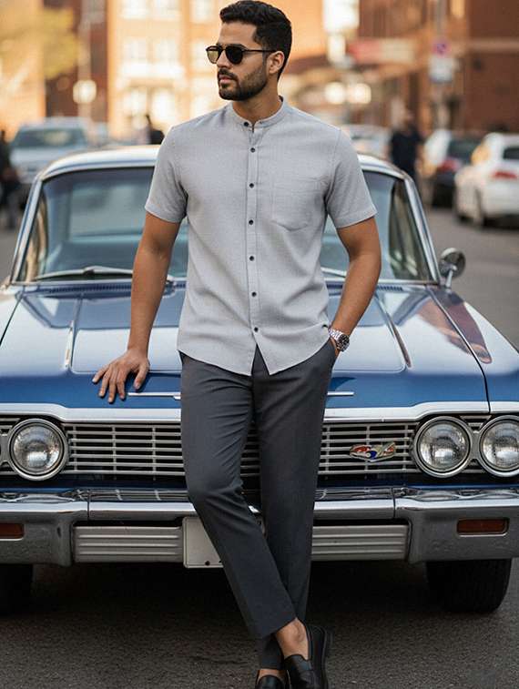 Men Solid Short Sleeve Regular Fit Casual Shirt - 22327159 -  Standard Image - 3