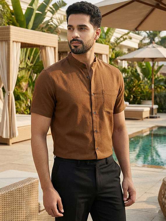 men solid short sleeve regular fit casual shirt