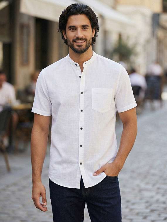 men solid short sleeve regular fit casual shirt