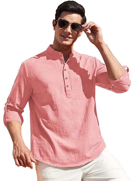 men solid mandarin neck short kurta