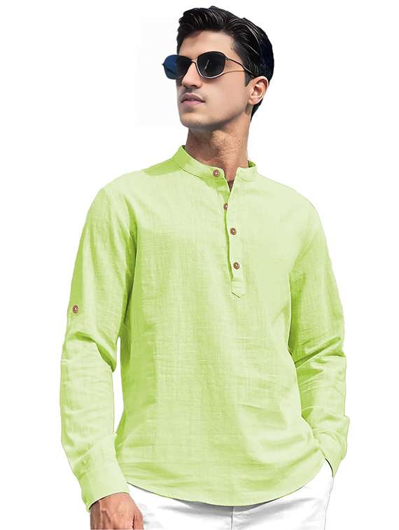 men solid mandarin neck short kurta