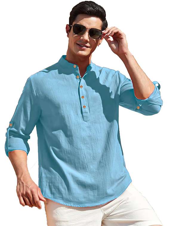men solid mandarin neck short kurta