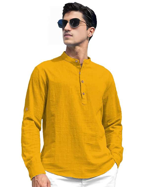 men solid mandarin neck short kurta