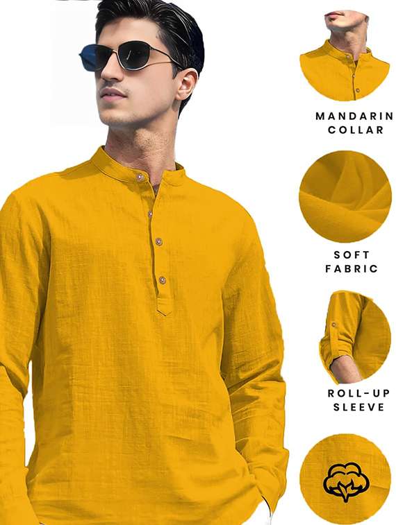 men solid mandarin neck short kurta - 22327177 -  Standard Image - 3