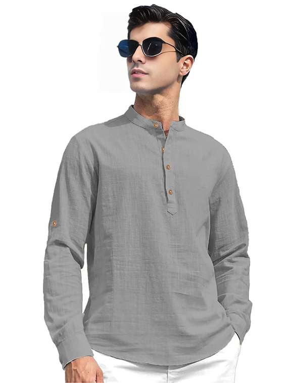 men solid mandarin neck short kurta