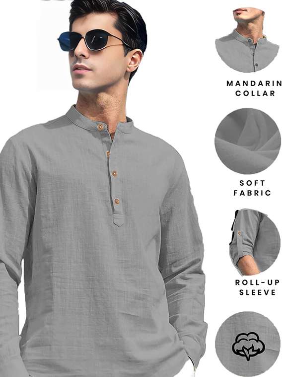men solid mandarin neck short kurta - 22327180 -  Standard Image - 3
