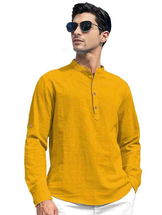 men solid mandarin neck short kurta
