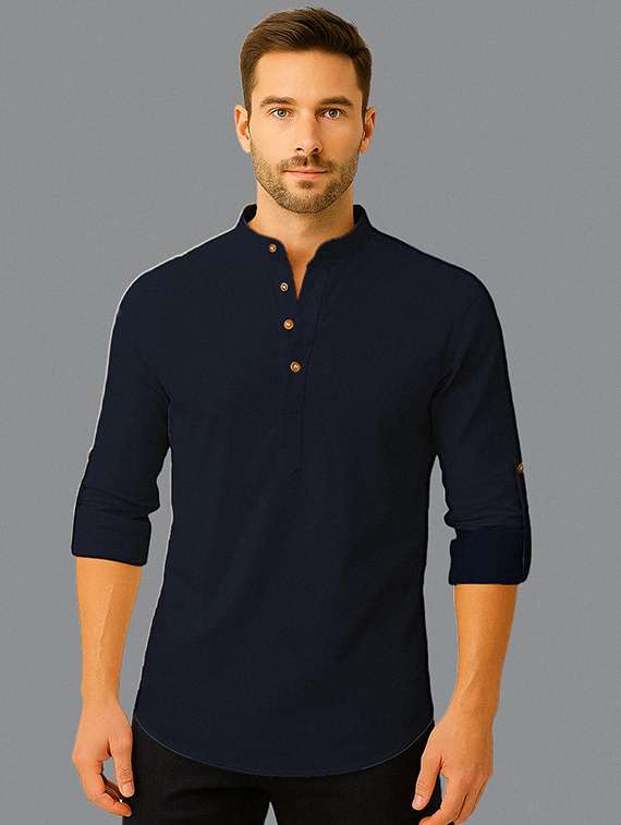 men solid mandarin neck short kurta