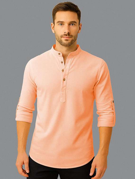 men solid mandarin neck short kurta