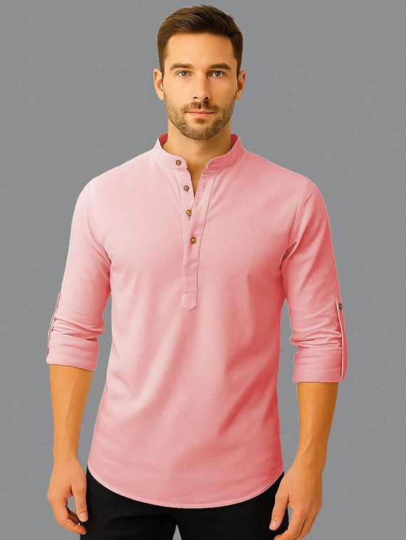 men solid mandarin neck short kurta