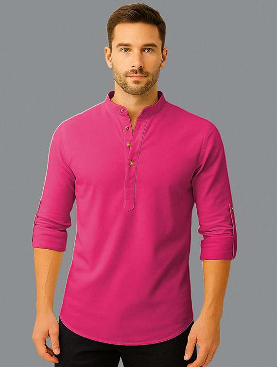 men solid mandarin neck short kurta