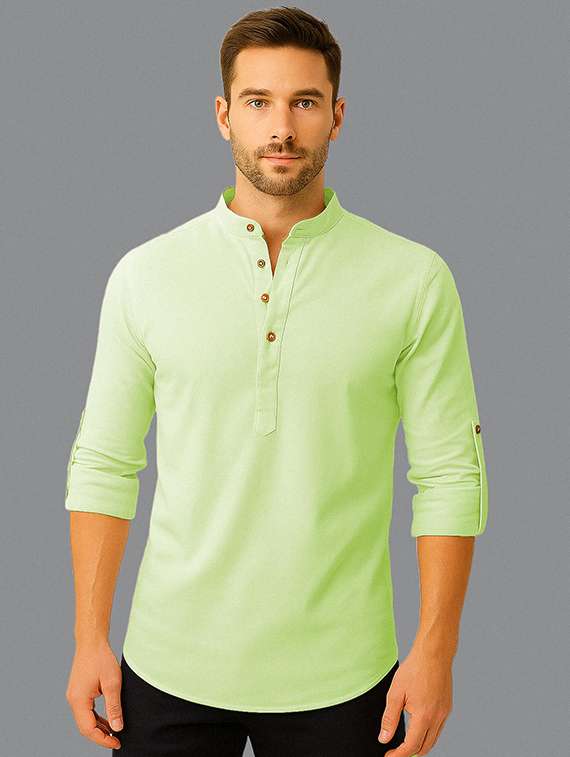 men solid mandarin neck short kurta