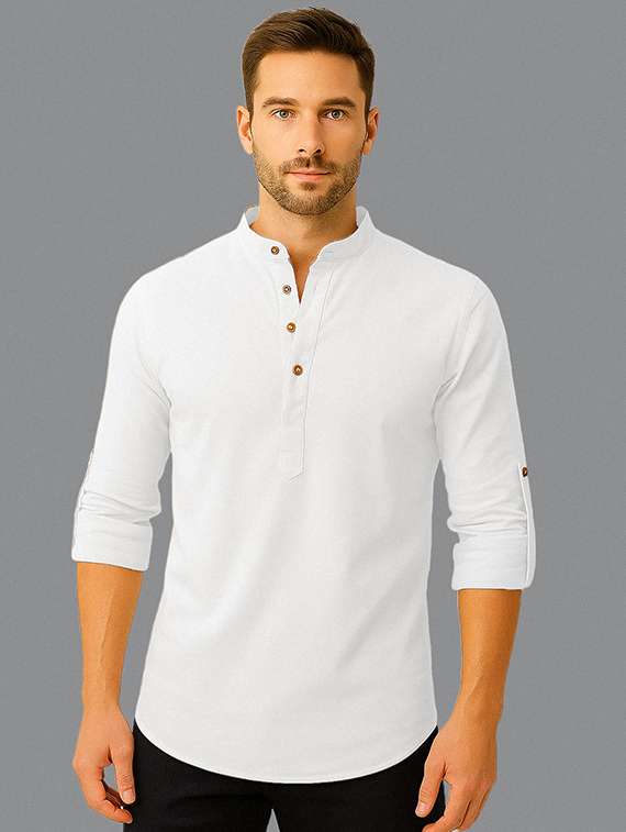 men solid mandarin neck short kurta