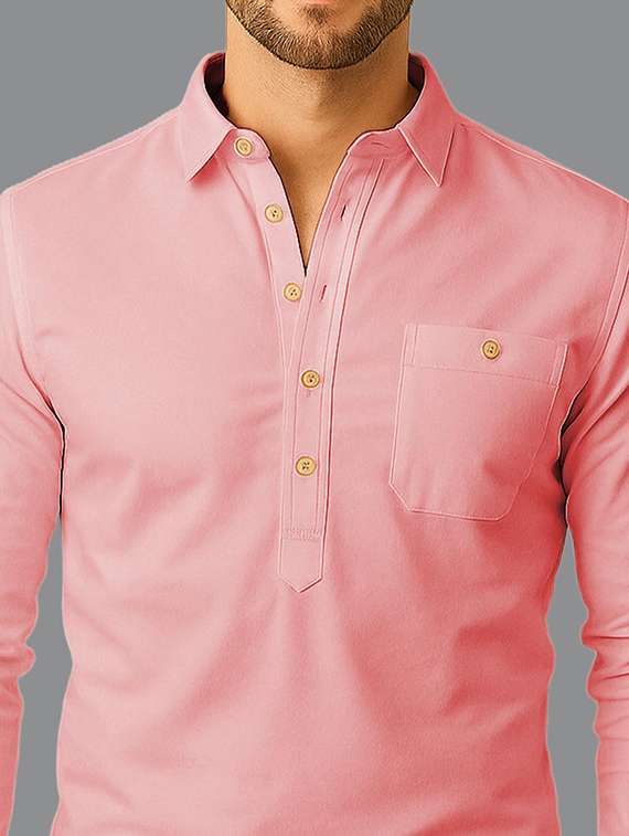 men solid long sleeve short kurta - 22327211 -  Standard Image - 3