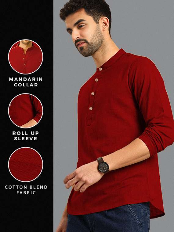 Men Pack Of 2 Solid Mandarin Neck Short Kurta - 22327246 -  Standard Image - 3