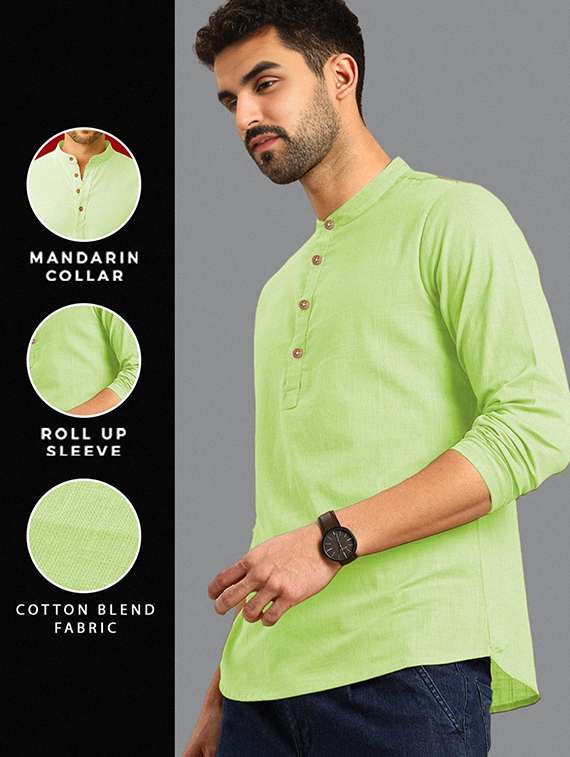 Men Pack Of 2 Solid Mandarin Neck Short Kurta - 22327248 -  Standard Image - 3