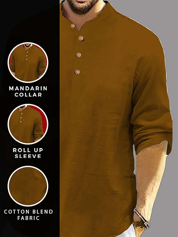 men pack of 2 solid mandarin neck short kurta - 22327254 -  Standard Image - 3