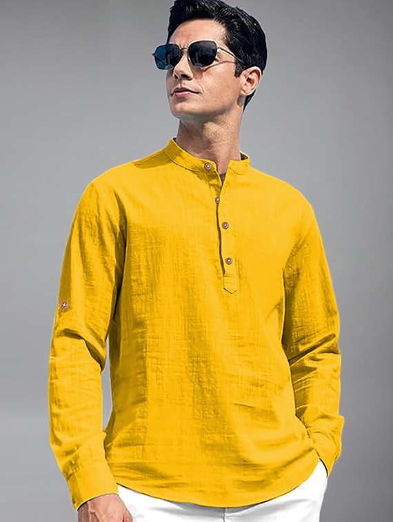men solid mandarin neck short kurta